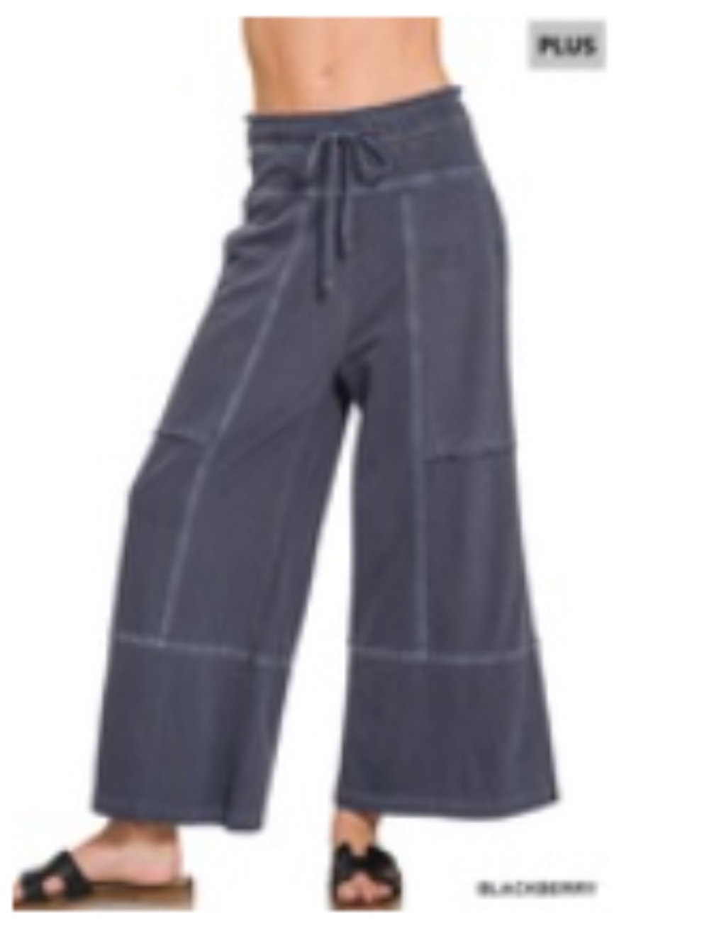 #1332 Plus french terry washed exposed-seam wide leg pants